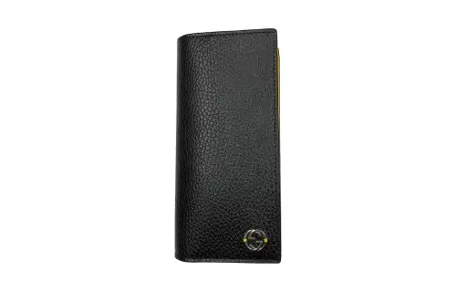 GUCCI Leather Card Holder, Wallet Men's Black & Yellow
