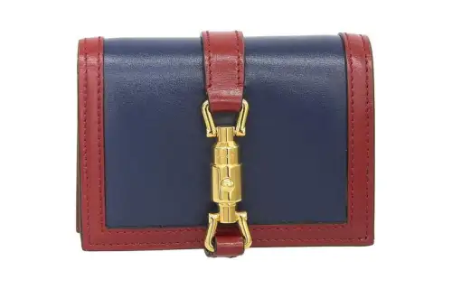 GUCCI Leather Card Holder, Wallet Unisex Marine & Red
