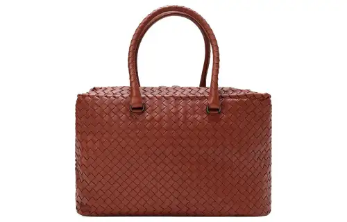 Bottega Veneta Lambskin Handbag Women's Red Brown