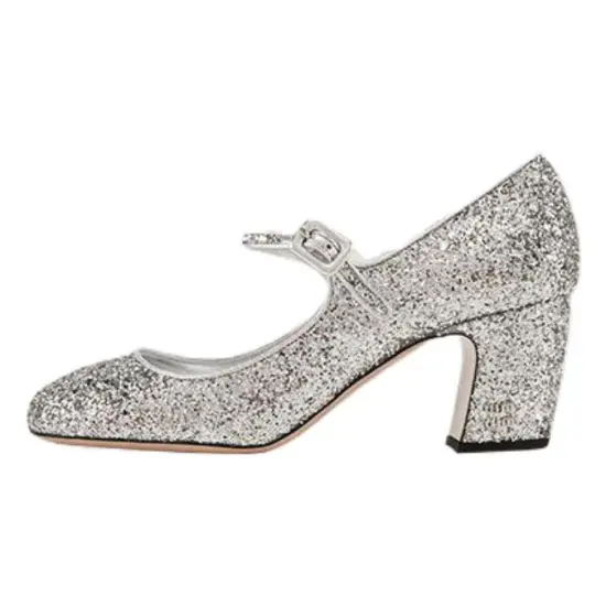 MIU MIU Chunky Heel Mary Jane Shoes Women's Silver
