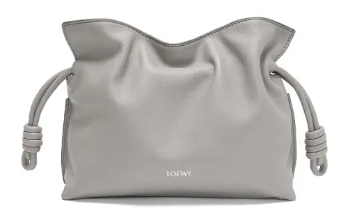 LOEWE Flamenco Nappa Cow Leather One Shoulder Crossbody Clutch Mini Women's Pearl Gray
