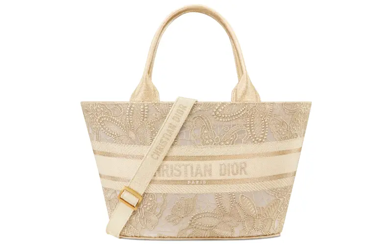 DIOR Embroidery Basket Bag, Shoulder Bag, Crossbody Bag, Handbag Women's Gold