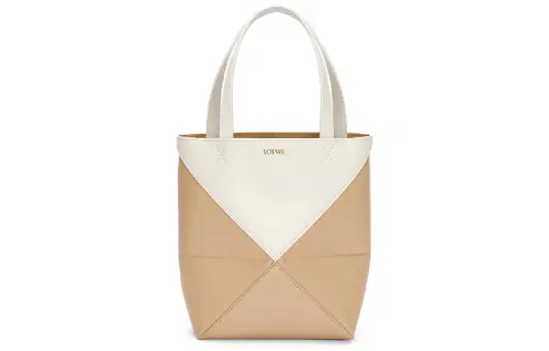 LOEWE Shiny Cow Leather Handbag Mini Women's Soft White & Light Brown