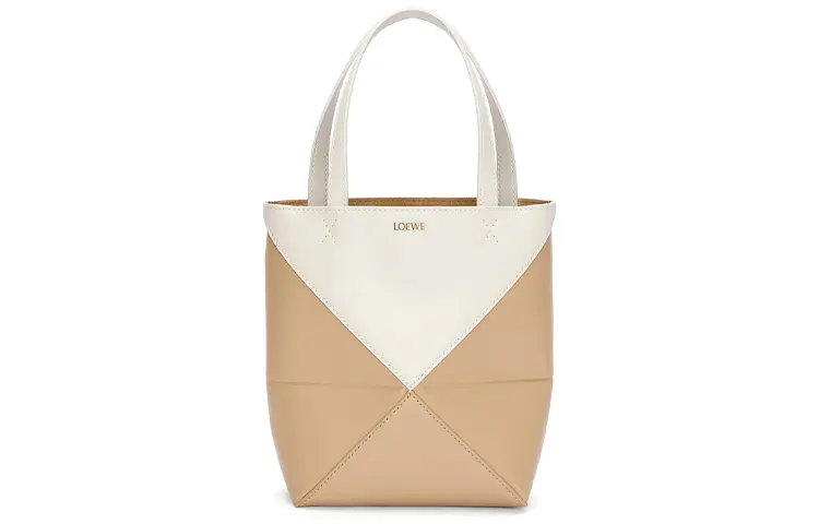 LOEWE Shiny Cow Leather Handbag Mini Women's Soft White & Light Brown