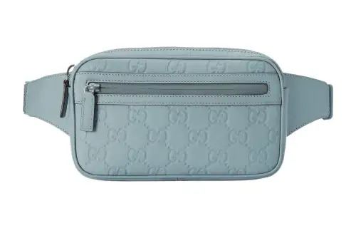 GUCCI Rubber Leather Fanny Pack Men's Light Blue