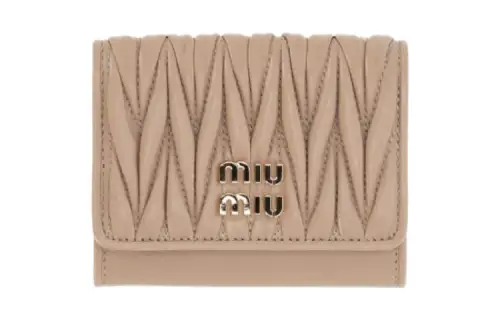 MIU MIU Matelassé Soft Sheep Leather Wallet Women's Sand Beige Yellow