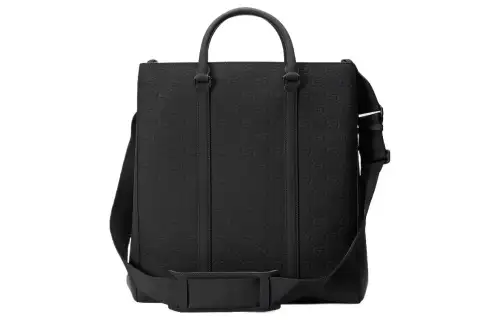 GUCCI Rubber Leather Tote Bag, Shopping Bag, Handbag Men's Black