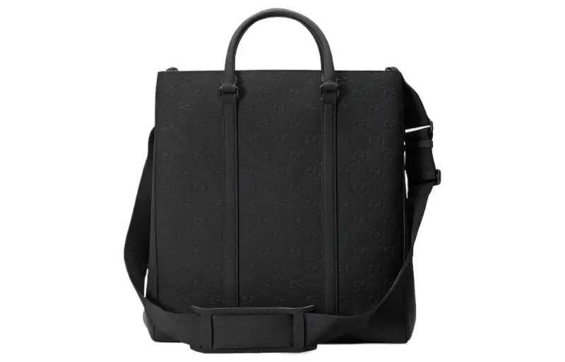 GUCCI Rubber Leather Tote Bag, Shopping Bag, Handbag Men's Black