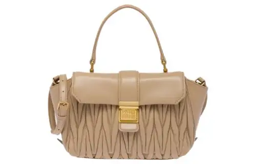 MIU MIU Matelassé Quilting Nappa Leather Shoulder Bag, Crossbody Bag, Handbag Women's Sand Beige Yellow