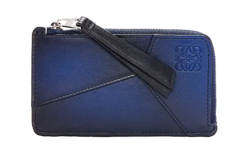 LOEWE Puzzle Silk, Cow Leather Card Holder Men's Marine Blue