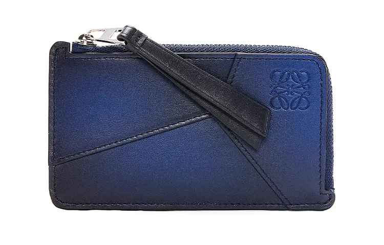 LOEWE Puzzle Silk, Cow Leather Card Holder Men's Marine Blue
