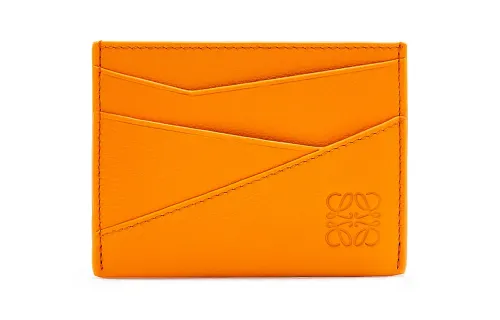 LOEWE Puzzle Cow Leather Card Holder Men's Eye Catching Tangerine Orange