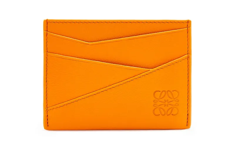 LOEWE Puzzle Cow Leather Card Holder Men's Eye Catching Tangerine Orange