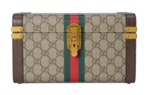 GUCCI Canvas With Leather Binding Makeup Bag Makeup Case Large Unisex Beige & Ebony