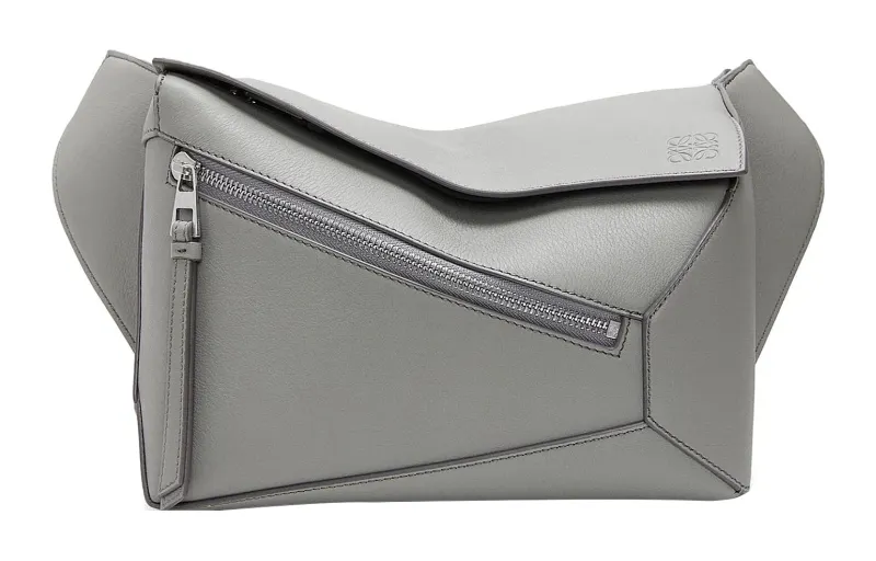 LOEWE Puzzle Cow Leather Fanny Pack Small Women's Asphalt Gray