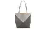 LOEWE Shiny Cow Leather Tote Bag, Shopping Bag, Handbag Medium Women's Pearl Gray & Dark Gray