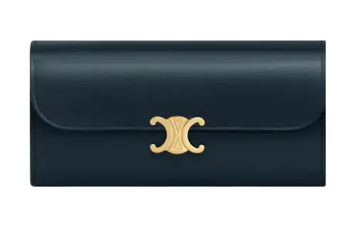 CELINE Triomphe Shiny Calfskin Wallet Large Women's Marine Blue