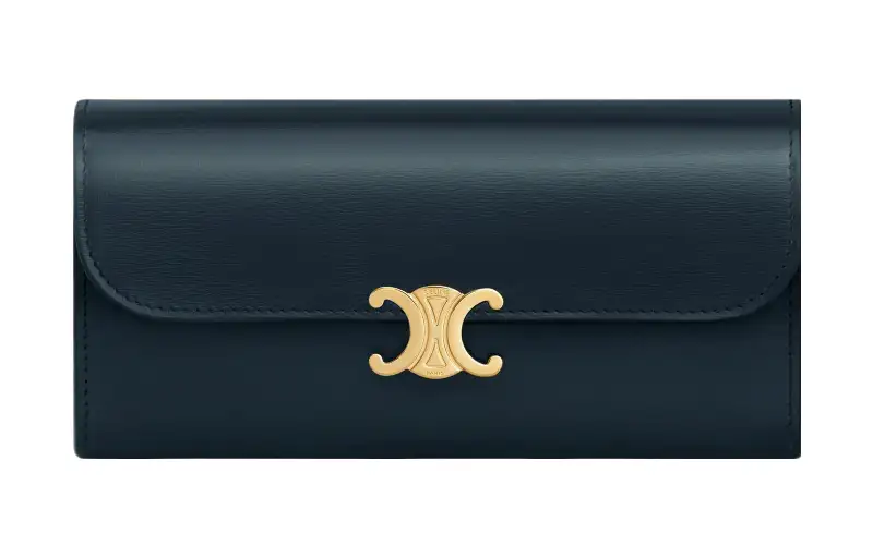 CELINE Triomphe Shiny Calfskin Wallet Large Women's Marine Blue