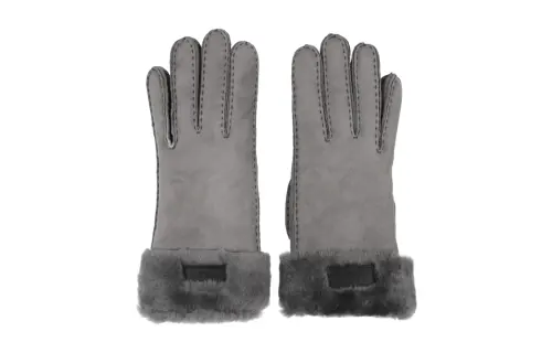UGG Genuine Leather Knit Gloves Women's Gray