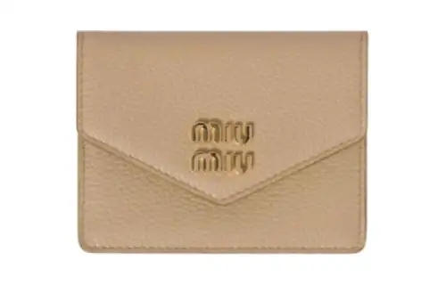 MIU MIU Leather Card Holder Women's Sand Beige Yellow Color
