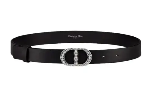 DIOR Letter Logo Plate Buckle Women's Black Width 2.7CM