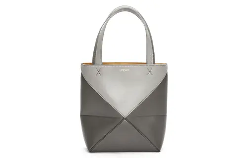 LOEWE Shiny Cow Leather Handbag Mini Women's Pearl Gray & Dark Gray