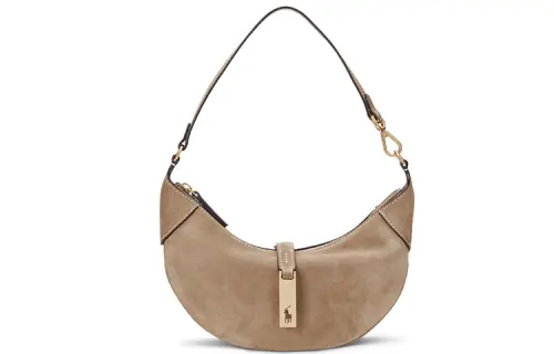 Polo Ralph Lauren Ralph lauren, suede pony, foldable moon-shaped lamp with zipper, camel one-shoulder bag, print