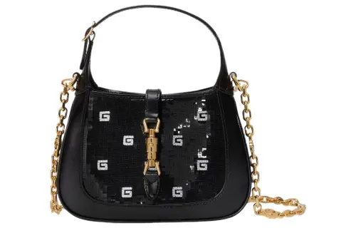 GUCCI Jackie 1961 Sequins Silk Satin With Leather Trim Handbag, Shoulder Bag Mini Women's Black & White