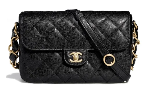 CHANEL Litchi Grain Cow Leather Lid Messenger Bag, Crossbody Bag, Shoulder Bag Medium Women's Black