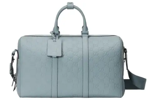 GUCCI Leather Travel Bag Medium Men's Light Blue