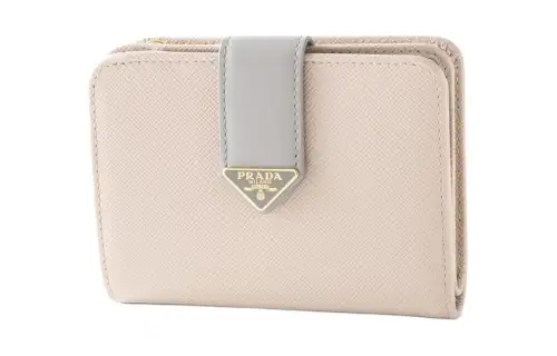 PRADA Leather Wallet Women's Beige & Blue