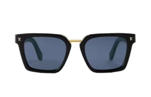 LOUIS VUITTON Metal Acetate Irregular Shape Sunglasses Unisex Black