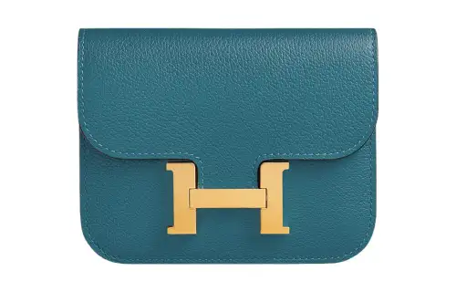 HERMES Constance Slim Evercolor Calfskin Clutch Fanny Pack Wallet Women's D2 NEW BLEU JEAN New Denim Blue