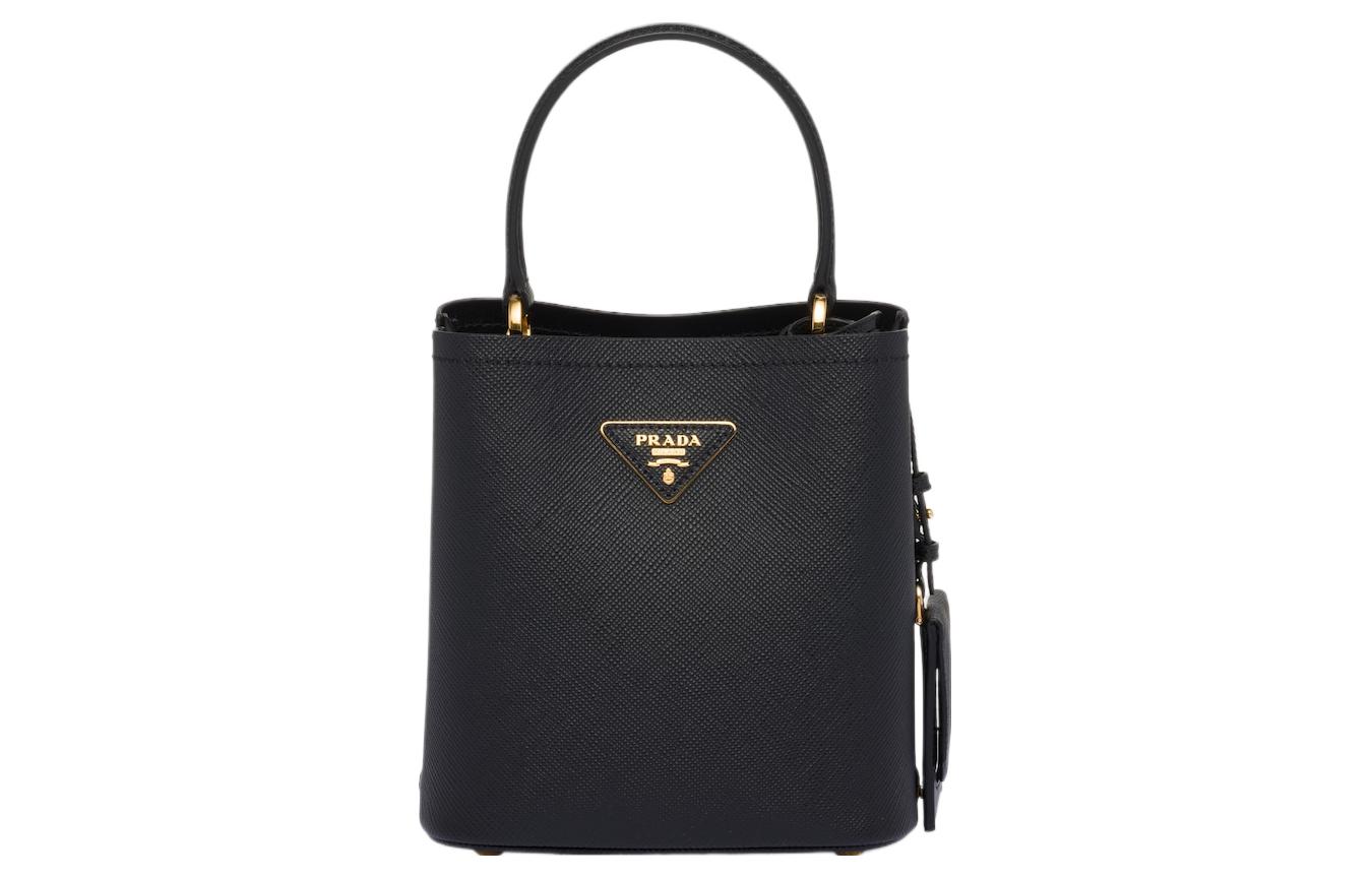 PRADA Panier Saffiano Leather Bucket Bag, One Shoulder Handbag Small Women's Black