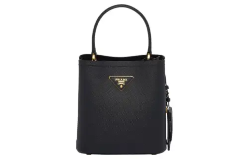 PRADA Panier Saffiano Leather Bucket Bag, One Shoulder Handbag Small Women's Black