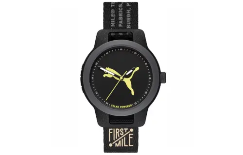 PUMA Wrist Watches Solar Quartz Movement Nylon Strap 43mm Black Dial Men's Watches ['50', 149262]m Waterproof