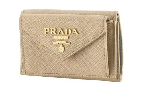 PRADA Saffiano Cow Leather Wallet Women's Stone Color & Cornflower Blue