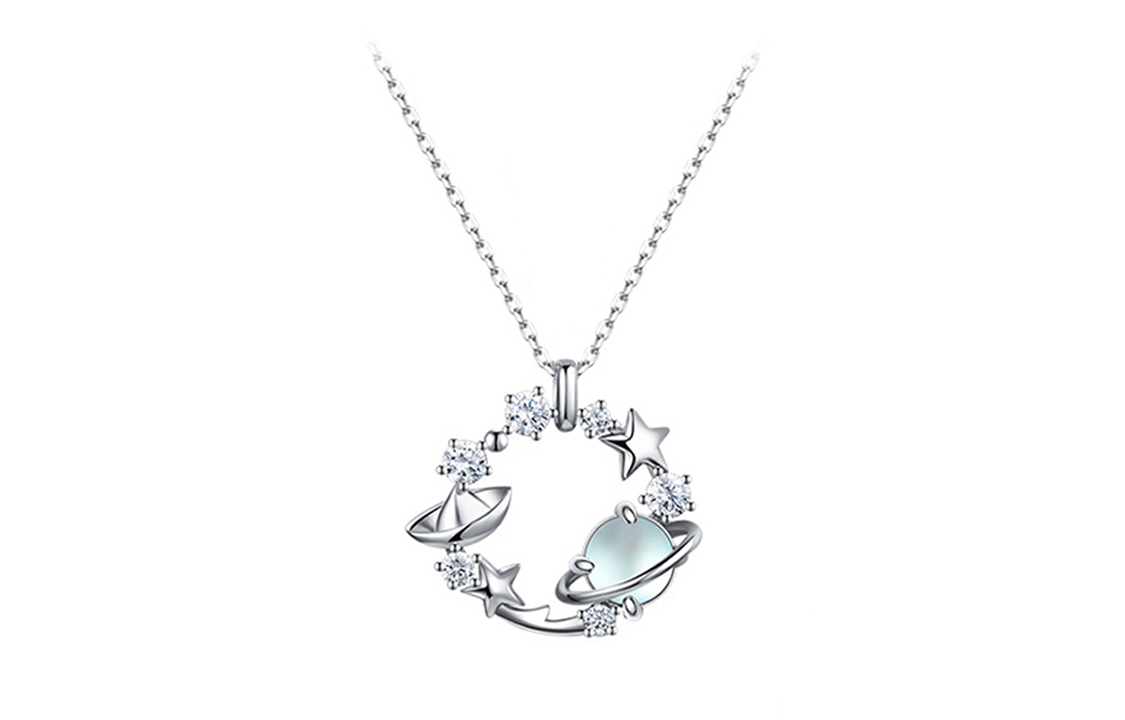 FANCI Small design blue planetary pendant, commemorative chain for key bag , synthesized gift box, necklace, simple and elegant design, silver 925 sample