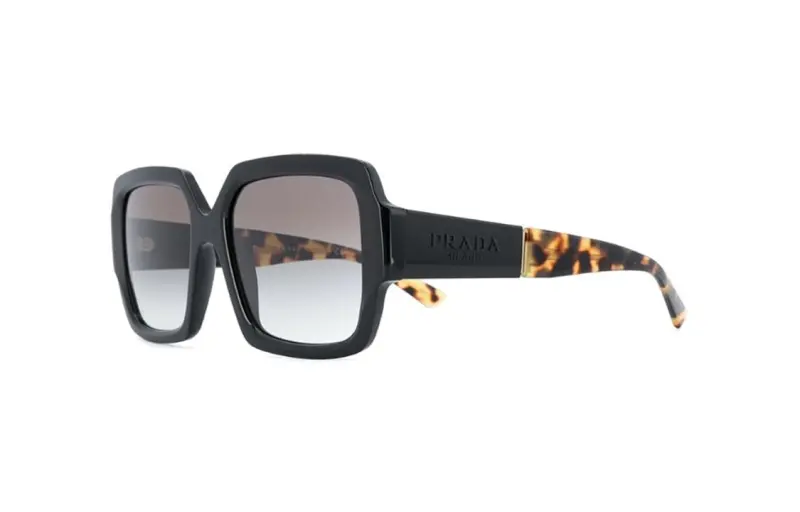 PRADA Acetate Irregular Shape Sunglasses Women's Black
