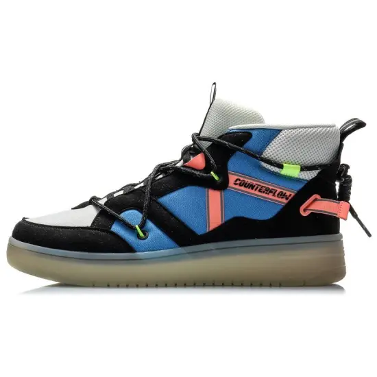 LiNing Counterflow Hunter Anti Slip Wear Resistant Mid Top Skateboard Shoes Men's Black Blue