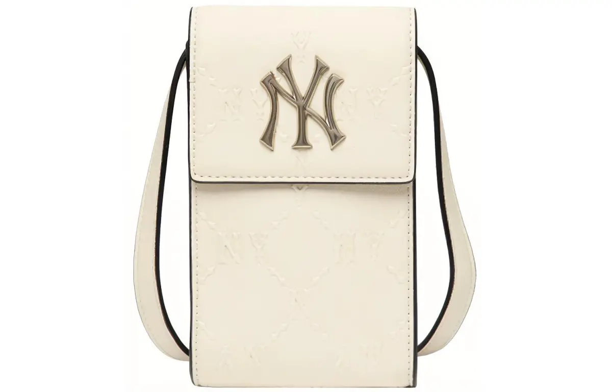 MLB New York Yankees Leather Cell Phone Pouch, Shoulder Bag, Crossbody Bag Unisex White