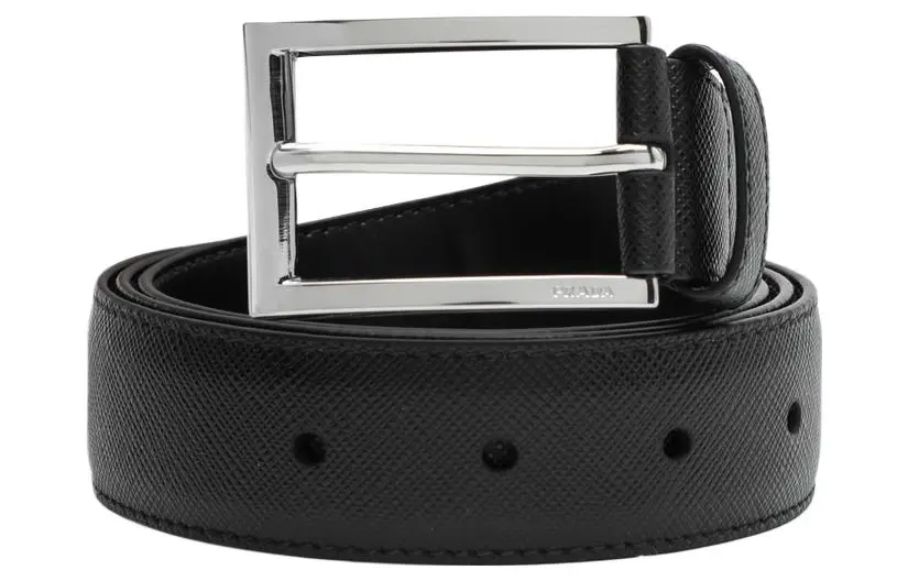 PRADA Cow Leather Belts Men's Black Width 3CM
