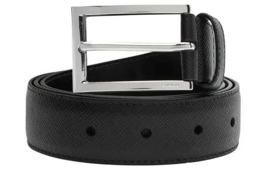 PRADA Cow Leather Belts Men's Black Width 3CM