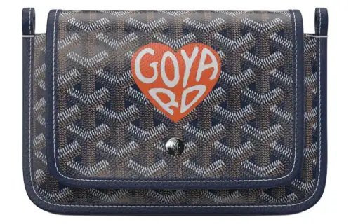 GOYARD Canvas With Leather Envelope Bag, Crossbody Bag, Shoulder Bag Unisex Dark Blue & Orange Small Heart