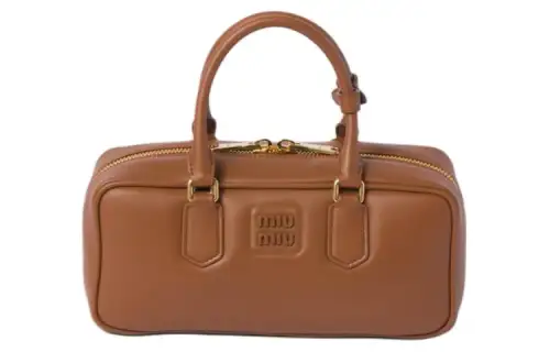 MIU MIU Arcadie Leather Handbag Women's Cognac