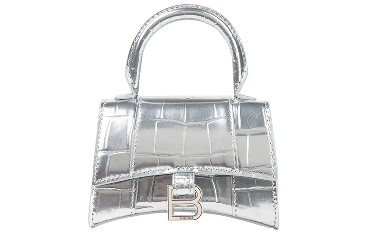 Balenciaga Hourglass Crocodile Pattern Embossed Cow Leather Hourglass Bag, Shoulder Bag, Crossbody Bag, Handbag Mini