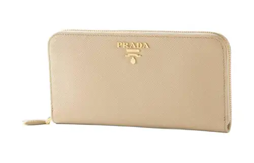 PRADA Saffiano Leather Wallet Large Women's Stone Color & Cornflower Blue