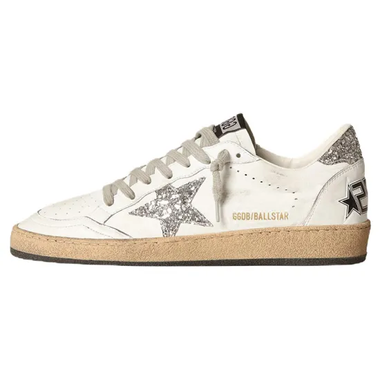 Golden Goose Ball Star White Silver Glitter Women's