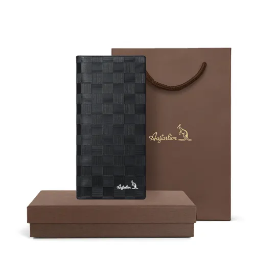 AUGTARLION Cow Leather Long Card Holder, Wallet Men's Black