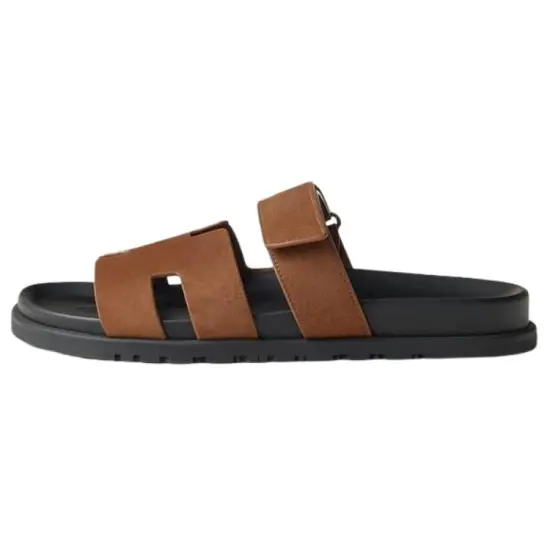 HERMES Chypre Slide Slippers Men Brown